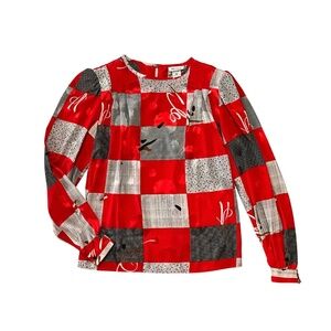 Nicola Vintage 1980s Silky Abstract Print Long Sleeve Blouse